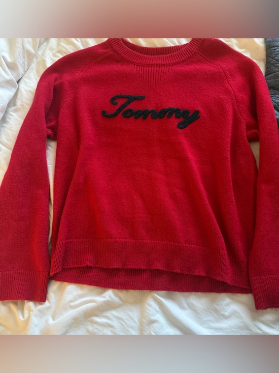 Tommy Hilfiger Sweaters - Tommy Hilfiger Red Crewneck Sweater with Black Script Logo